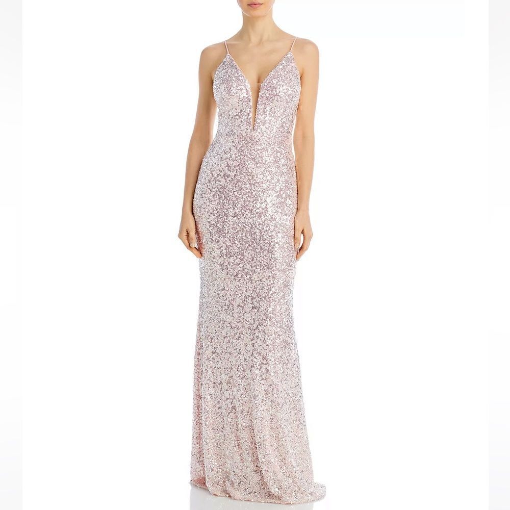 AQUA
Plunging V Neck Sequin Gown